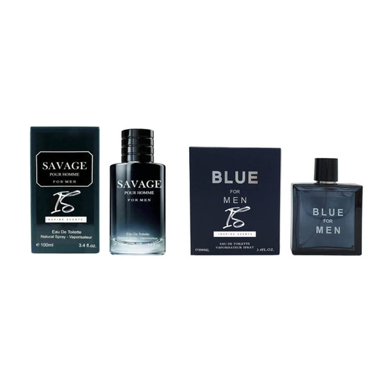 INSPIRE SCENTS Savage Pour Homme & Blue for Men Cologne Combo Set, Eau De Toilette Natural Spray Fragrance for Men, Wonderful Gift, Masculine Scent 3.4 Fl Oz Each (Pack of 2)