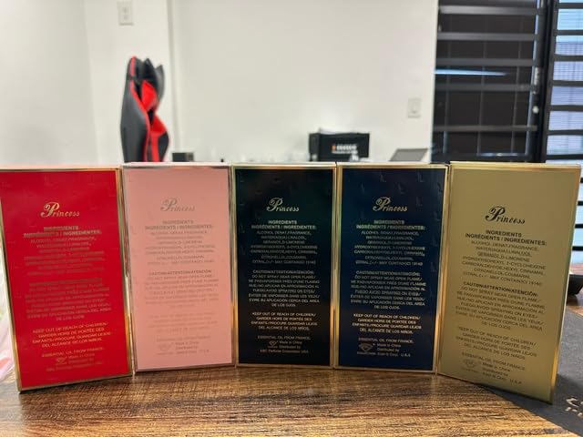 Princess High Heel Perfume for Women (2.9oz/85ml x 5pcs), Black, Gold, Pink, Blue & Red, Eau de Parfum, (Pack of 5)