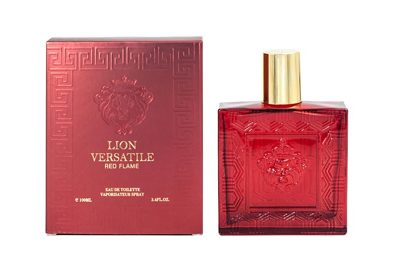 Lion Versatile Cologne for Men (3.4oz/100ml x 5pcs), Impression of Eros, Red Flame, Dylan Blue, Pour Homme & Oud Noir, Edt, (Pack of 5)