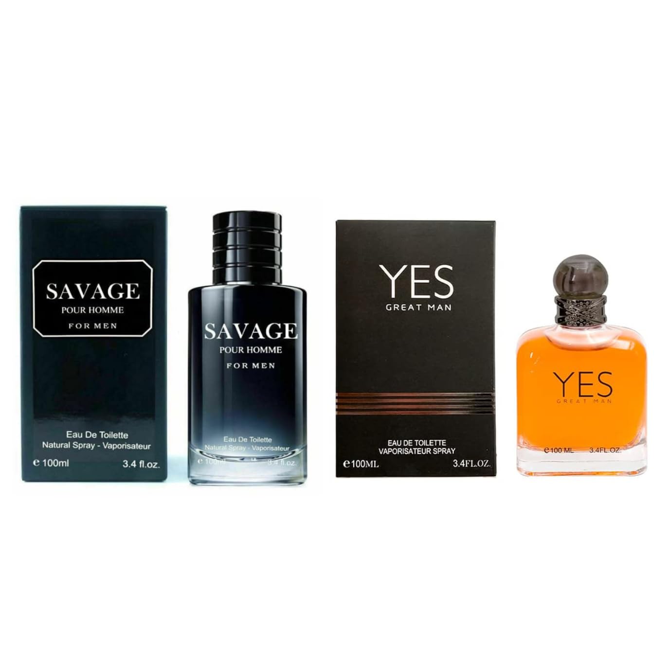 Savage Pour Home & Yes Great Cologne for Men, Eau De Toilette Natural Spray, (Inspired by Sauvage & Stronger With You) 3.4oz Fl Oz/100ml each