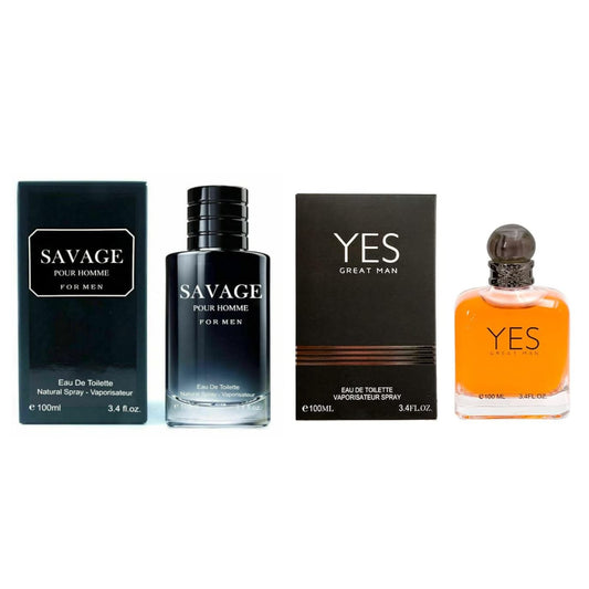 Savage Pour Home & Yes Great Cologne for Men, Eau De Toilette Natural Spray, (Inspired by Sauvage & Stronger With You) 3.4oz Fl Oz/100ml each