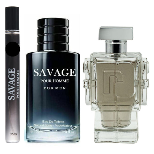 Savage Pour Homme & Robot Cologne For Men Combo Set + Savage Travel Spray, Eau De Toilette Fragrance for Men, Wonderful Gift, Masculine Scent for All Skin Types, 3.4 Fl Oz Each (Pack of 3)