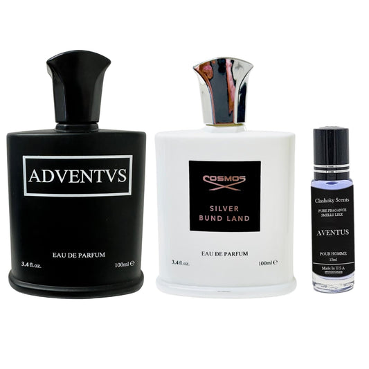 Aventus & Cosmos Silver Bund Land Cologne for Men 3.4/100ml Eau de Parfum, Natural Spray (Our Impression of Kreed Aventus & Silver Mountain Water) + Aventus Oil 12ml (Pack of 3)