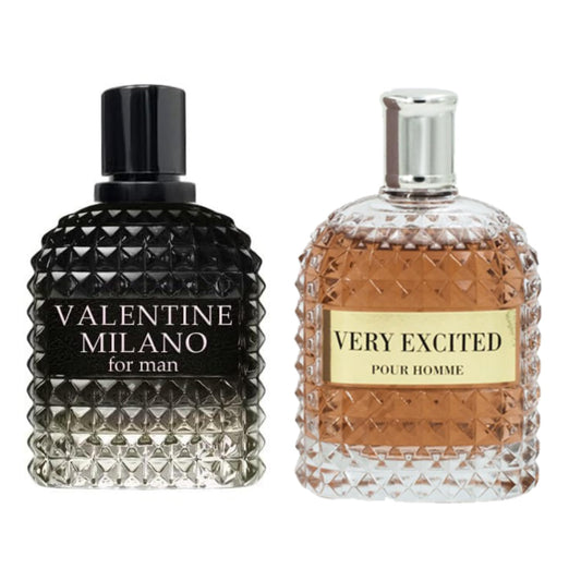 Valentine Milano and Very Excited Cologne for Men (Inspired by Valentino Milano) Eau De Parfum and Eau De Toilet 3.4oz Fl Oz/100ml each, Wonderful Gift, Masculine Scent for All Skin Types (Pack of 2)