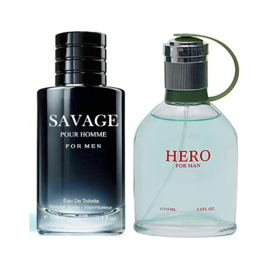 Savage Pour Home & Hero Green Cologne for Men, Eau De Toilette Natural Spray, (Inspired by Sauvage & hugoo Booss) 3.4oz Fl Oz/100ml each