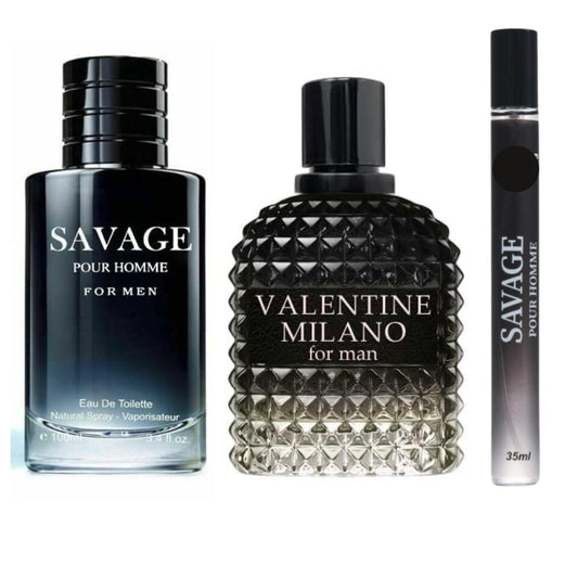 Savage and Valentine Cologne Combo Set for Men - Eau De Toilette Natural Spray, 3.4 Fl Oz Each, Pack of 3