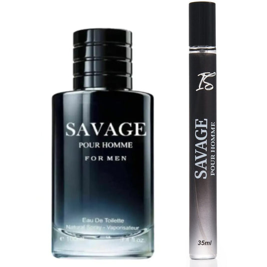 INSPIRE SCENTS IS Savage for Men - 3.4 Fl Oz + Travel Spray 35ml Cologne | Impression of Sauvage | Masculine Scent for Daily Use (Pack of 2)