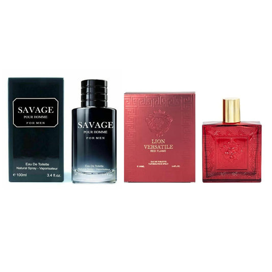 Savage Pour Home & Lion Versatile Red Flame Cologne for Men, Eau De Toilette Natural Spray, (Inspired by Sauvage & Versase Red Flame) 3.4oz Fl Oz/100ml each